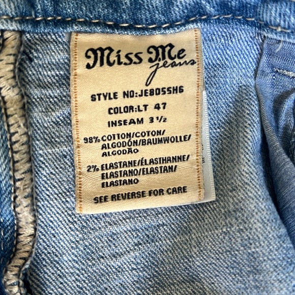 Miss Me Blue Jean Shorts with Frayed Hem and Distressed Look - Picture 5 of 5